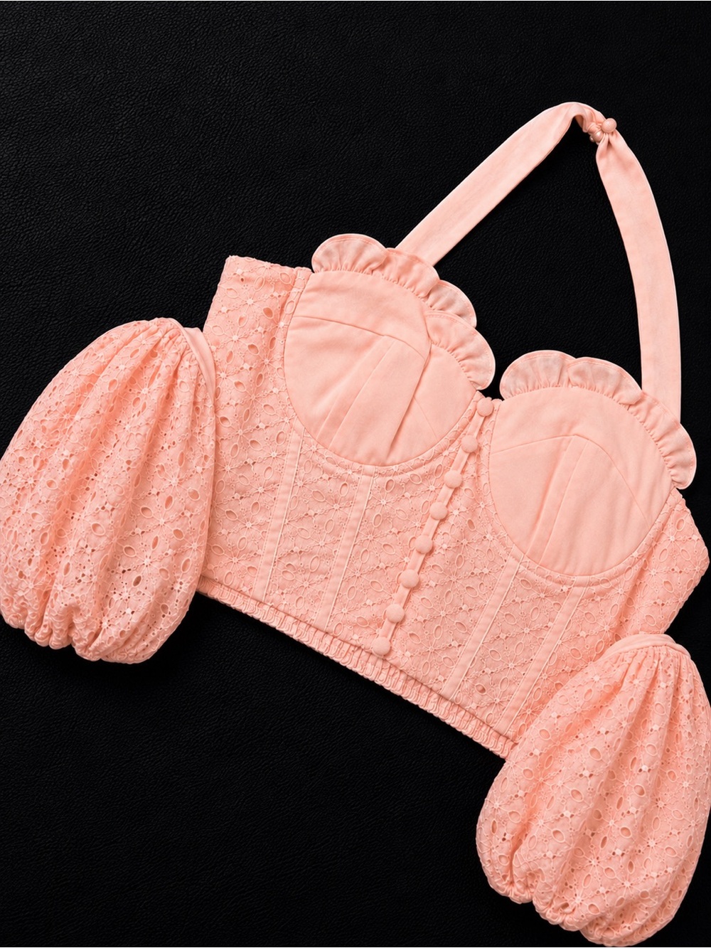 Peach Eyelet Smocked Back Crop Top